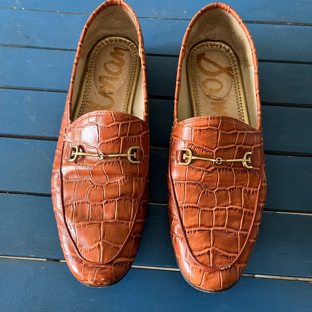 Sam Edelman Loraine Brown Crocodile Pattern Leather Loafers, Size 8